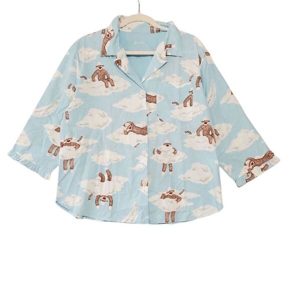 Nick & Nora Other - Nick & Nora Women's Sock Monkey Clouds Ruffle Hem Sleeves Button Down Pajama Top